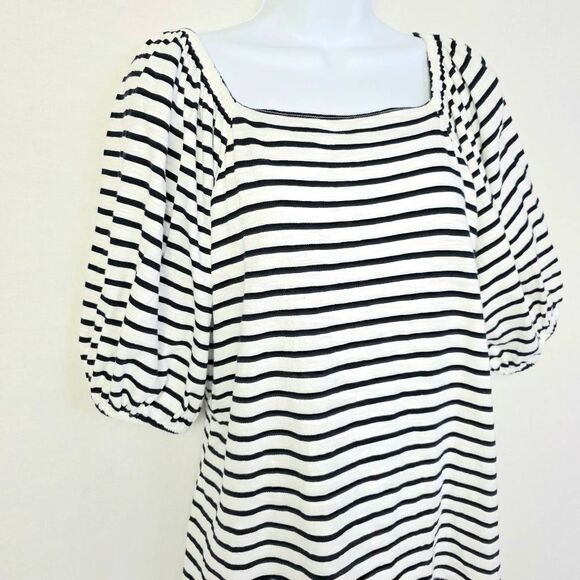Maurices Large Black White Striped Puff Sleeve Top Women’s L - Picture 2 of 7